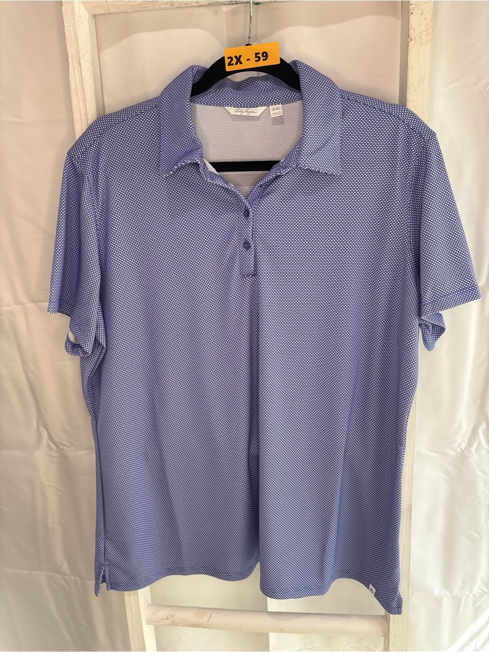 Lady Hagen Blue Micro-Pattern Short Sleeve Polo